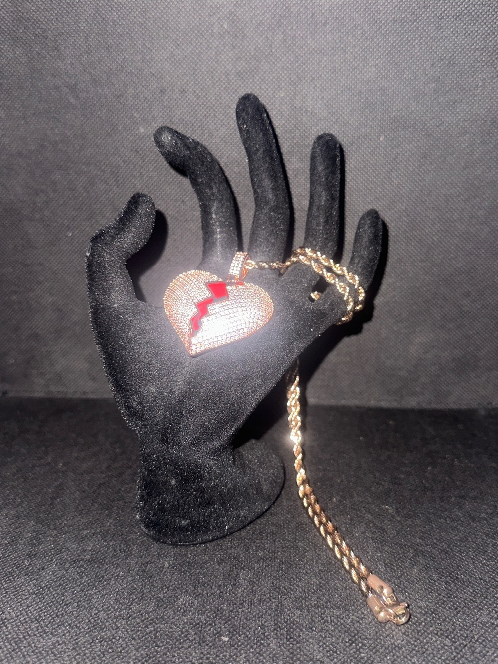 Gold Heart Pendant Necklace with Red Enamel Accent